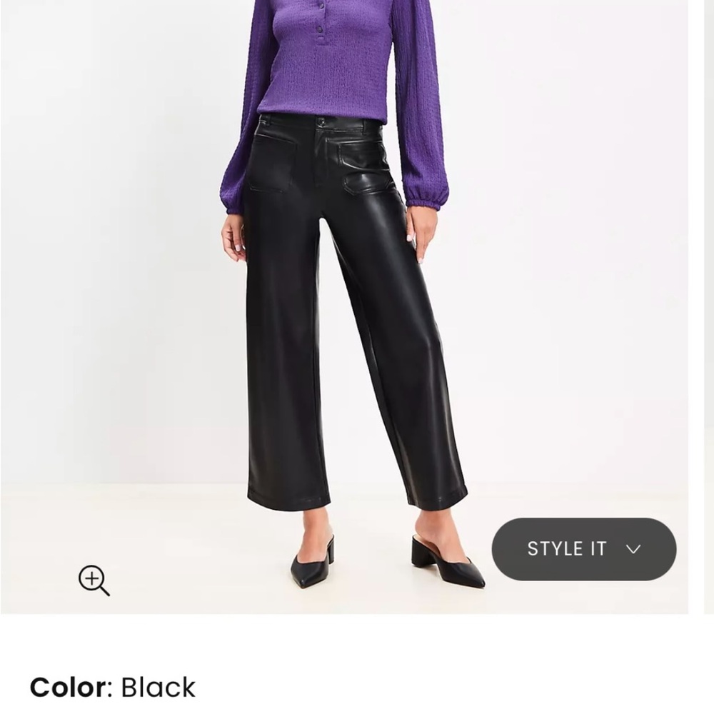 LOFT Black Pleather Wide Leg Pants